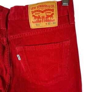 NWOT Levi's 511 Slim Corduroy Pants Red White Tab Mens 32x30 Retro Wash Cords